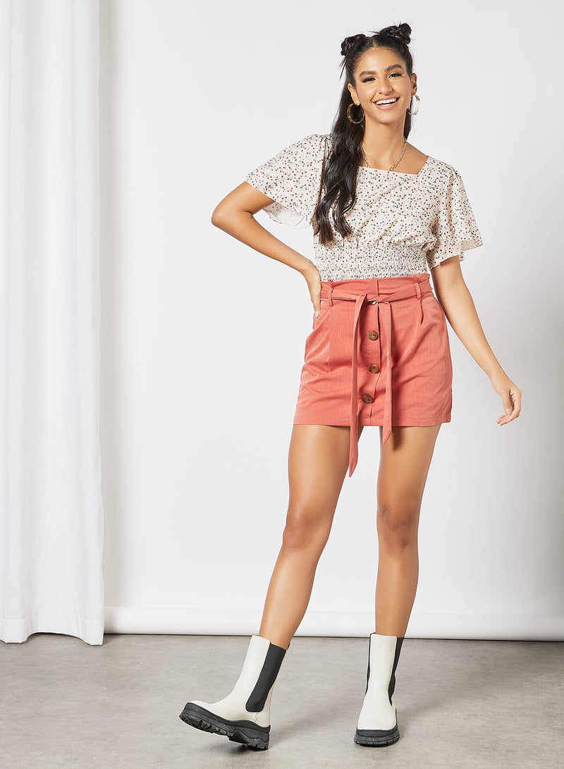 LABEL RAIL - Faux Buttoned Mini Skirt Pink - Image 1