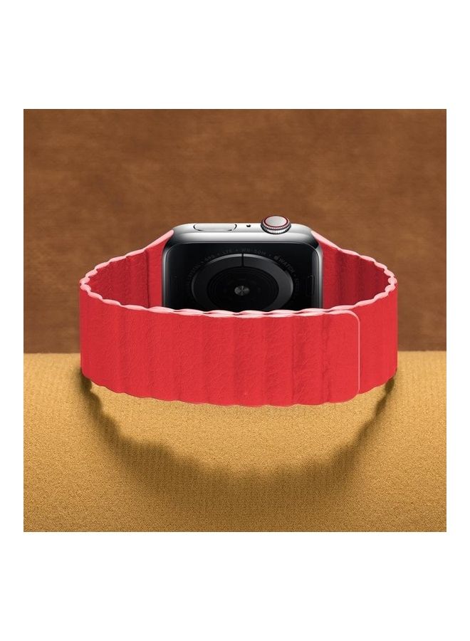 HuHa - Two Loop Magnetic Replacement Strap Watchband For Apple Watch Series 1/2/3/4/5/6/7/SE 38-40-41mm Red - Image 1
