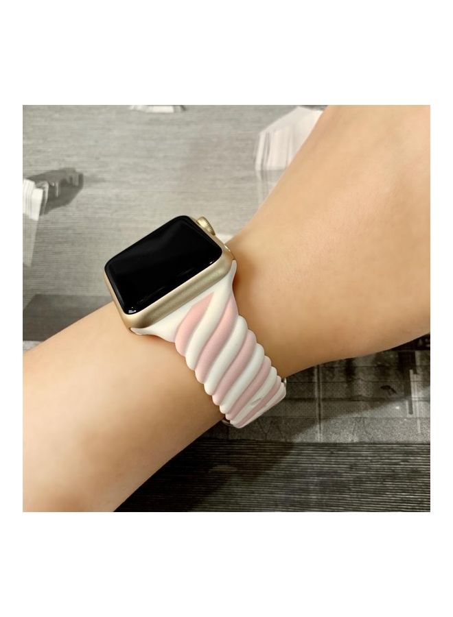 HuHa - Two-Colour Twist Silicone Replacement Strap Watchband For Apple Watch Series 1/2/3/4/5/6/7/SE 42-44-45mm Macaron Pink/White - Image 1