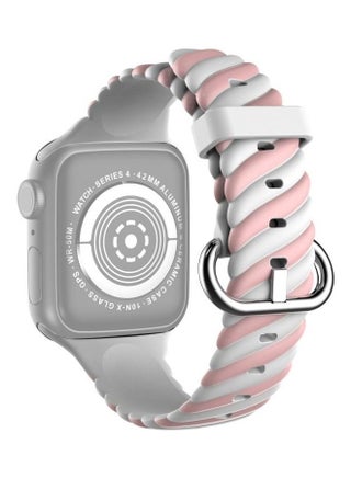 Two-Colour Twist Silicone Replacement Strap Watchband For Apple Watch Series 1/2/3/4/5/6/7/SE 42-44-45mm Macaron Pink/White - v1634568899/N51419591A_1