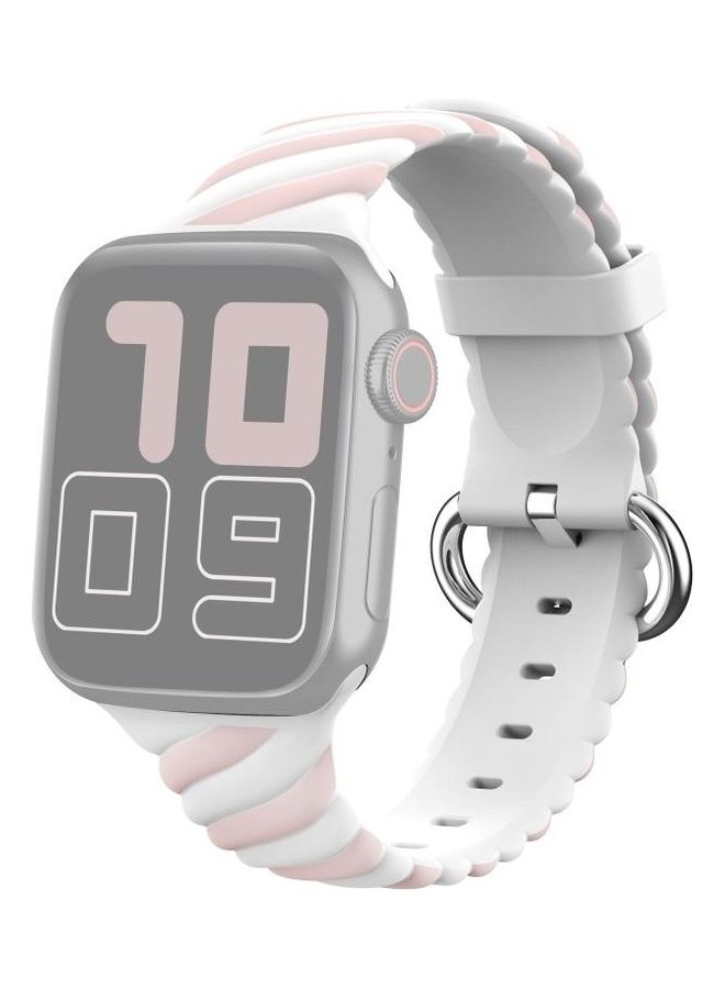 HuHa - Two-Colour Twist Silicone Replacement Strap Watchband For Apple Watch Series 1/2/3/4/5/6/7/SE 42-44-45mm Macaron Pink/White - Image 1