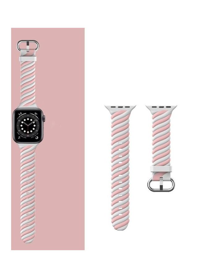 HuHa - Two-Colour Twist Silicone Replacement Strap Watchband For Apple Watch Series 1/2/3/4/5/6/7/SE 42-44-45mm Macaron Pink/White - Image 1