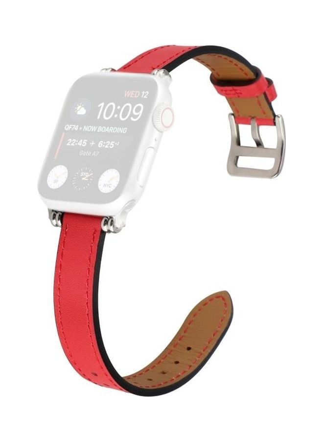 HuHa Single Circle 14mm with Beads Style Leather Replacement Strap Watchband for Apple Watch Series 7/6/SE/5/4/3/2/1 38/40/41mm Red - Image 1