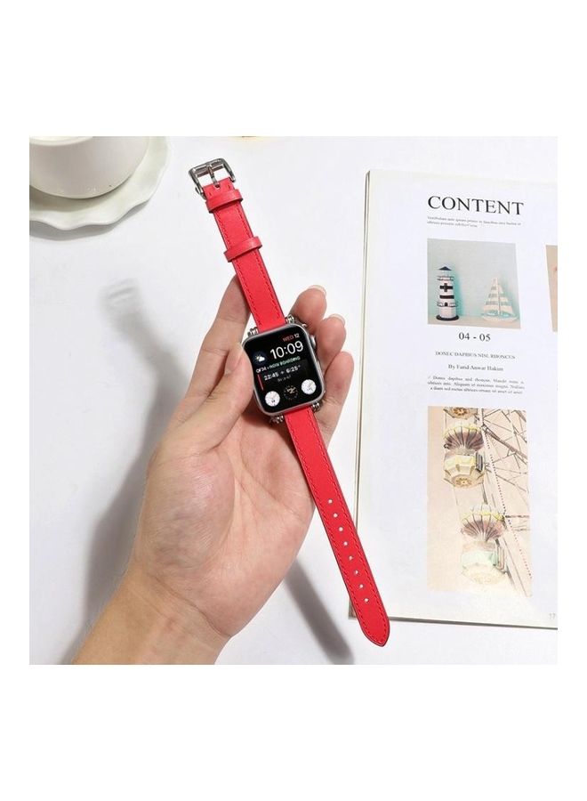HuHa Single Circle 14mm with Beads Style Leather Replacement Strap Watchband for Apple Watch Series 7/6/SE/5/4/3/2/1 38/40/41mm Red - Image 5