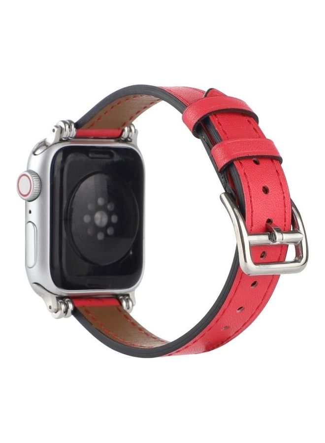 HuHa Single Circle 14mm with Beads Style Leather Replacement Strap Watchband for Apple Watch Series 7/6/SE/5/4/3/2/1 38/40/41mm Red - Image 3