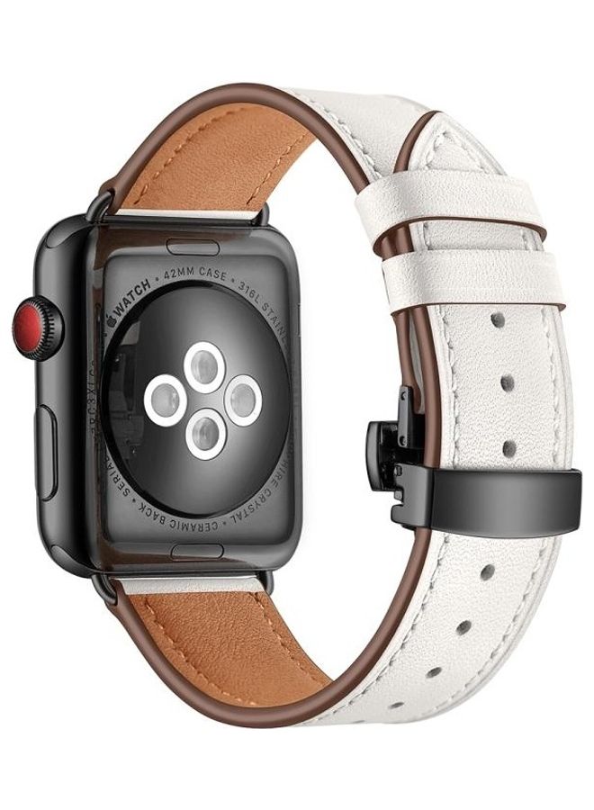 HuHa - Genuine Leather and Butterfly Black Buckle Replacement Watchbands For Apple Watch Series 7/6/SE/5/4/3/2/1 42/44/45mm White - Image 1
