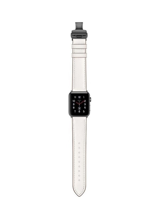 HuHa - Genuine Leather and Butterfly Black Buckle Replacement Watchbands For Apple Watch Series 7/6/SE/5/4/3/2/1 42/44/45mm White - Image 1