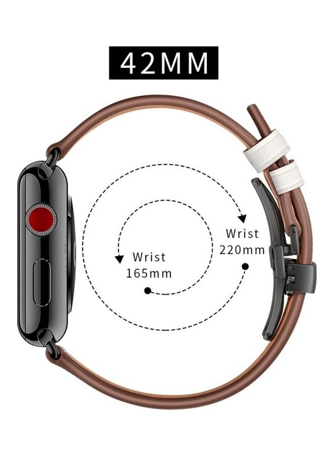 HuHa - Genuine Leather and Butterfly Black Buckle Replacement Watchbands For Apple Watch Series 7/6/SE/5/4/3/2/1 42/44/45mm White - Image 1