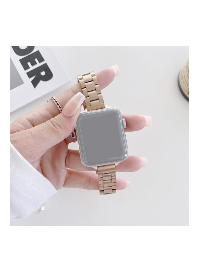 HuHa Three-beads Steel Replacement Strap Watchband For Apple Watch Series 1/2/3/4/5/6/7/SE 38-40-41mm Rose Gold - Image 1