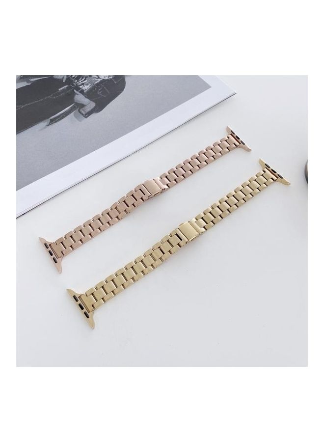 HuHa Three-beads Steel Replacement Strap Watchband For Apple Watch Series 1/2/3/4/5/6/7/SE 38-40-41mm Rose Gold - Image 2