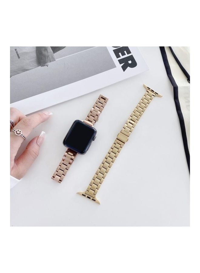 HuHa Three-beads Steel Replacement Strap Watchband For Apple Watch Series 1/2/3/4/5/6/7/SE 38-40-41mm Rose Gold - Image 3