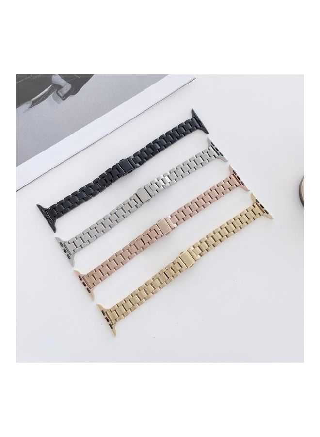 HuHa Three-beads Steel Replacement Strap Watchband For Apple Watch Series 1/2/3/4/5/6/7/SE 38-40-41mm Rose Gold - Image 5