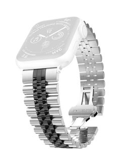 HuHa Women Five Beads Stainless Steel Replacement Watchband For Apple Watch Series 1/2/3/4/5/6/7/SE 38-40-41mm Silver/Black  - Image 1