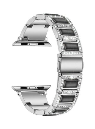 Three Beads Diamond  Gemstone Replacement Strap Watchband For Apple Watch Series 1/2/3/4/5/6/7/SE 38-40-41mm Silver/Black - v1634570066/N51421736A_1