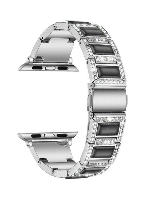 Three Beads Diamond  Gemstone Replacement Strap Watchband For Apple Watch Series 1/2/3/4/5/6/7/SE 38-40-41mm Silver/Black