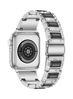 HuHa Three Beads Diamond  Gemstone Replacement Strap Watchband For Apple Watch Series 1/2/3/4/5/6/7/SE 42-44-45mm Silver/Black  - Image 1