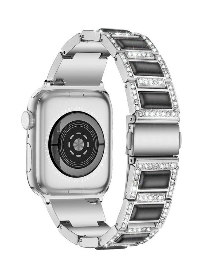 HuHa Three Beads Diamond  Gemstone Replacement Strap Watchband For Apple Watch Series 1/2/3/4/5/6/7/SE 42-44-45mm Silver/Black  - Image 1