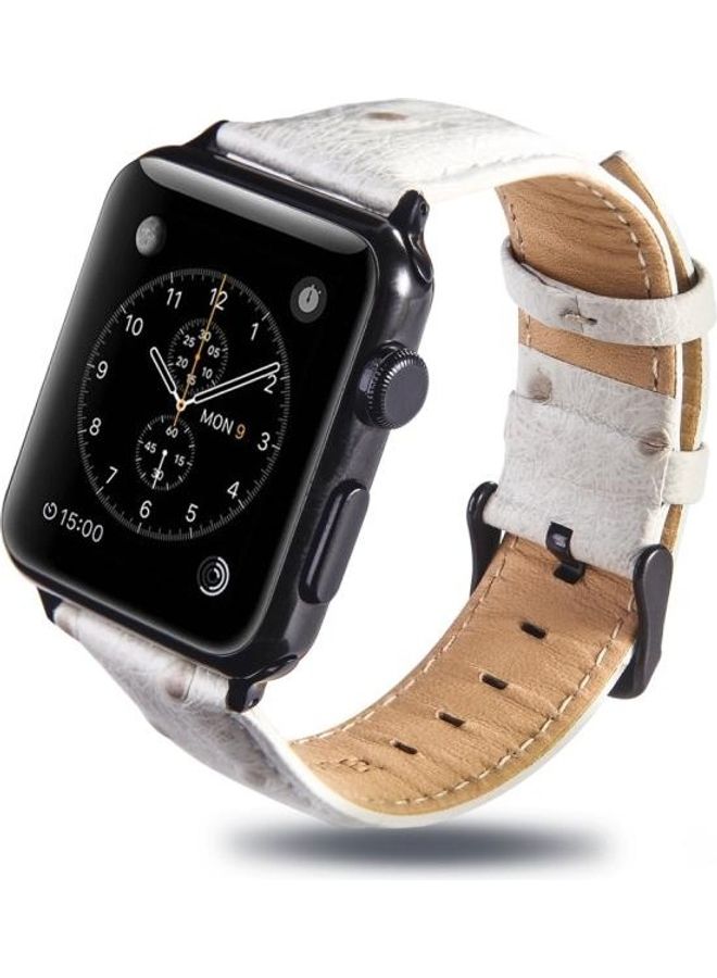 HuHa Ostrich Skin Texture Genuine Leather Wrist Watch Band For Apple Watch Series 3/2/1 38mm White - Image 3