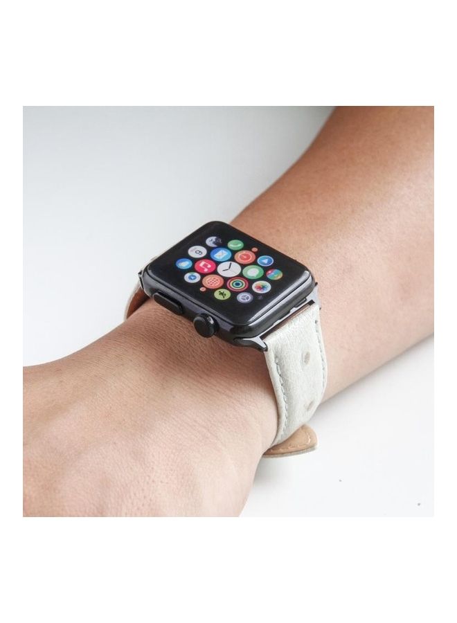 HuHa Ostrich Skin Texture Genuine Leather Wrist Watch Band For Apple Watch Series 3/2/1 38mm White - Image 4