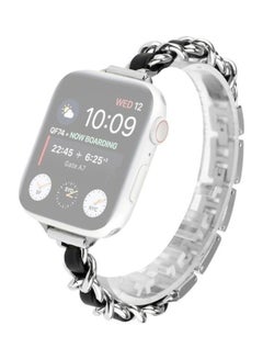 Single Row Metal Replacement Strap Watchband for Apple Watch Series 7/6/SE/5/4/3/2/1 42/44/45mm Silver/Black