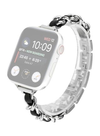 Single Row Metal Replacement Strap Watchband for Apple Watch Series 7/6/SE/5/4/3/2/1 42/44/45mm Silver/Black - v1634571098/N51421739A_1