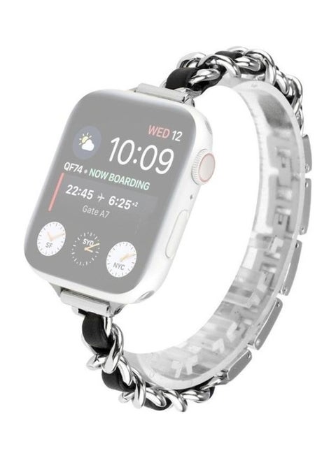 Single Row Metal Replacement Strap Watchband for Apple Watch Series 7/6/SE/5/4/3/2/1 42/44/45mm Silver/Black