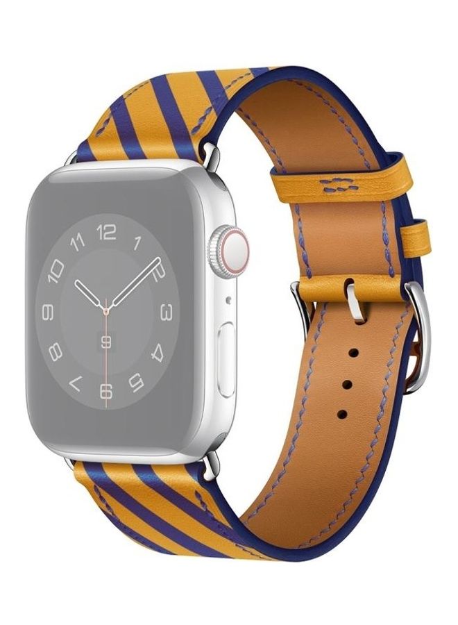 HuHa Strip Texture Leather Replacement Watchbands For Apple Watch Series 1/2/3/4/5/6/7/SE 38-40-41mm Yellow/Blue - Image 1