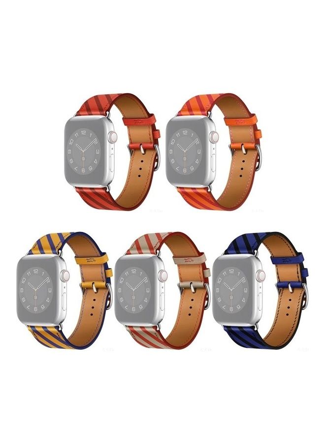 HuHa Strip Texture Leather Replacement Watchbands For Apple Watch Series 1/2/3/4/5/6/7/SE 38-40-41mm Yellow/Blue - Image 2