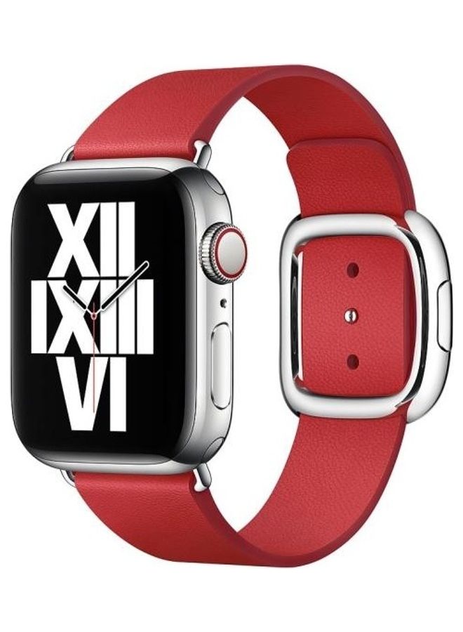 HuHa Modern Style Leather Watchband For Apple Watch Series 7/6/5/4/3/2/1/SE 45/44/42mm Red  - Image 3