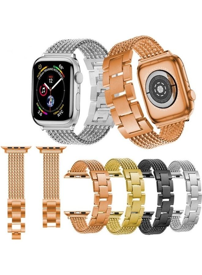 HuHa Six-Chains Three-Beads Steel Replacement Strap Watchband For Apple Watch Series 7/6/SE/5/4/3/2/1 45/44/42mm Rose Gold - Image 5