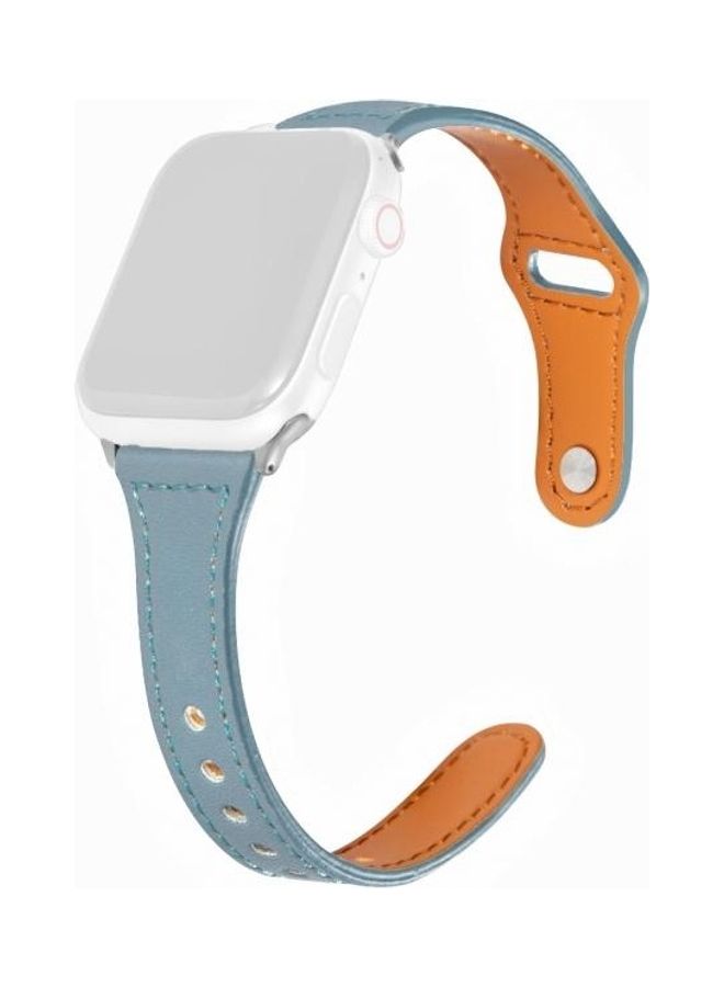 HuHa Universal T-Shaped Thin Reverse Buckle Leather Strap For Apple Watch Series 1/2/3/4/5/6/7/SE 38-40-41mm Light Blue - Image 1
