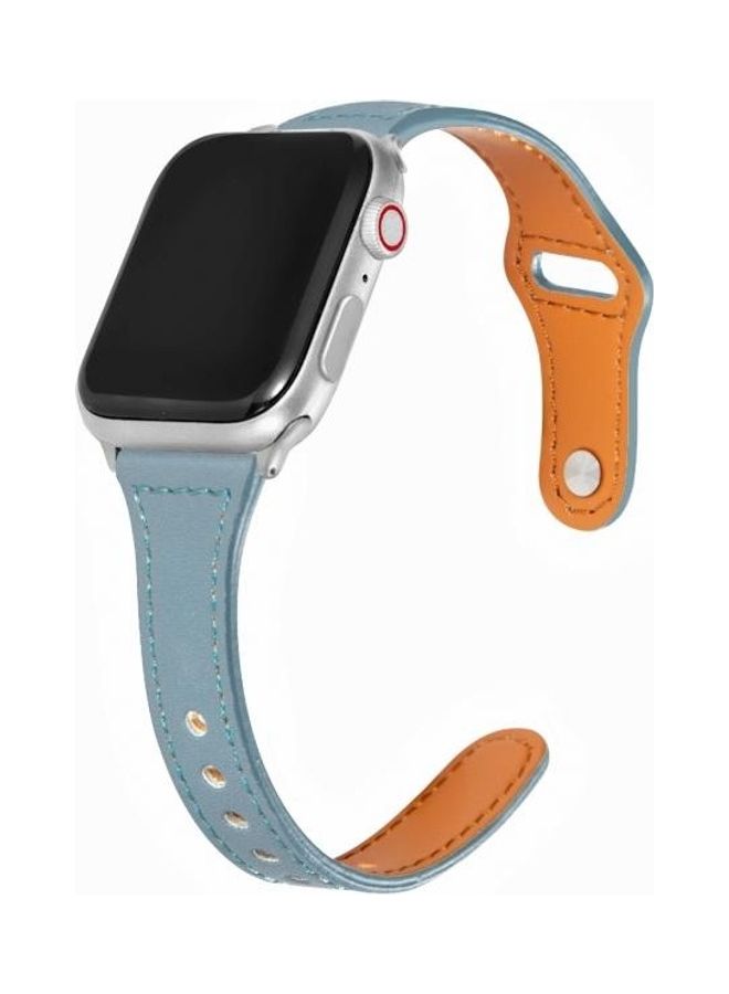 HuHa Universal T-Shaped Thin Reverse Buckle Leather Strap For Apple Watch Series 1/2/3/4/5/6/7/SE 38-40-41mm Light Blue - Image 3