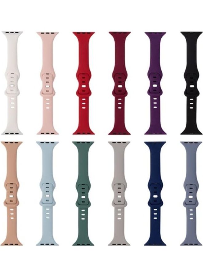 HuHa Slimming 8-buckle Silicone Replacement Strap Watchband For Apple Watch Series 7/6/SE/5/4/3/2/1 45/44/42mm Wine Red - Image 2