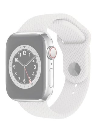 Woven Pattern Silicone Snap Watchband For Apple Watch Series 1/2/3/4/5/6/7/SE 42-44-45mm White - v1634573357/N51422185A_1