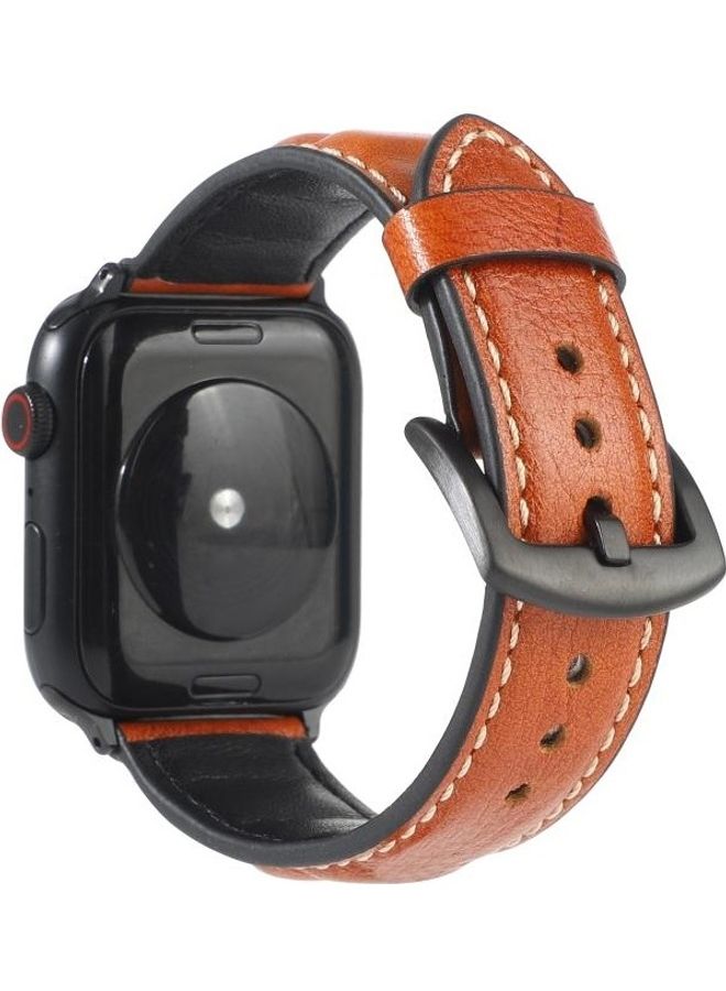 HuHa Genuine Leather Watchband For Apple Watch Series 7/6/SE/5/4/3/2/1 42/44/45mm Yellow/Brown - Image 1