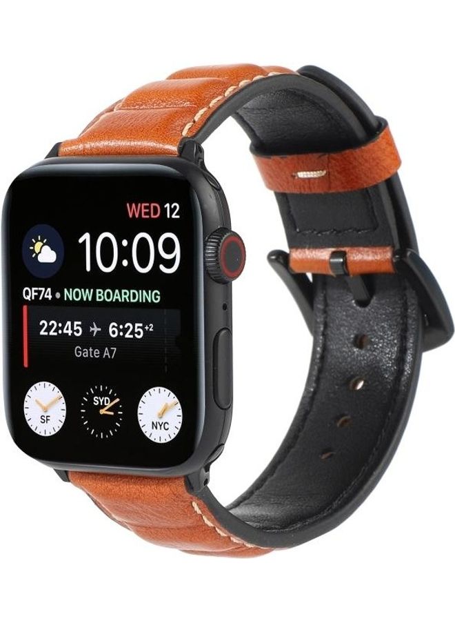 HuHa Genuine Leather Watchband For Apple Watch Series 7/6/SE/5/4/3/2/1 42/44/45mm Yellow/Brown - Image 3