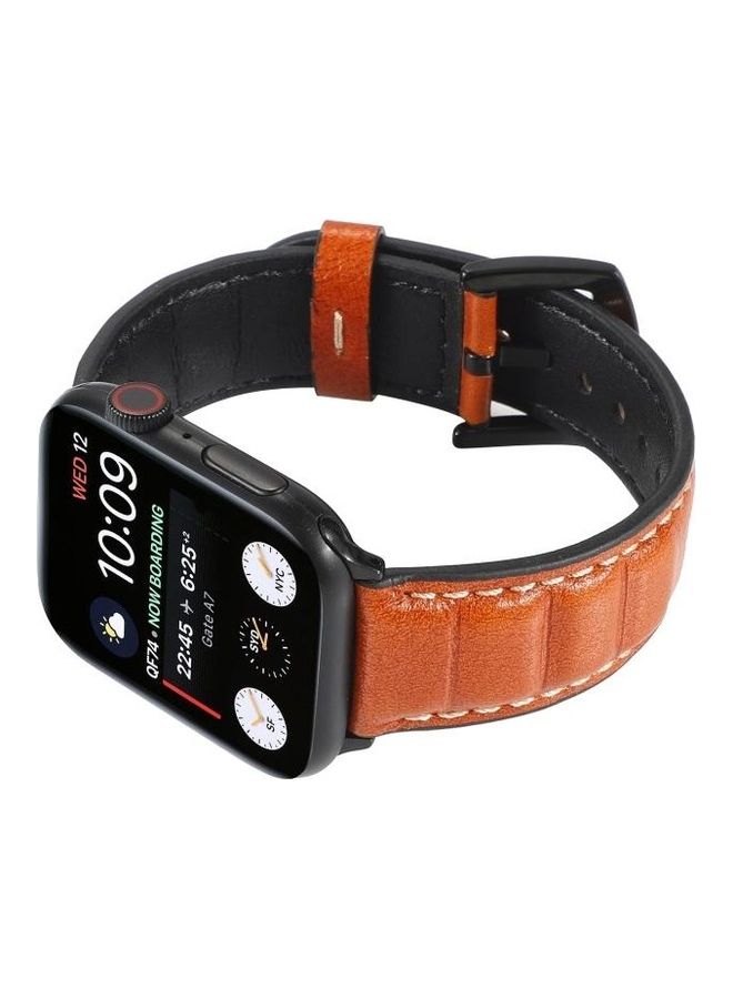 HuHa Genuine Leather Watchband For Apple Watch Series 7/6/SE/5/4/3/2/1 42/44/45mm Yellow/Brown - Image 4