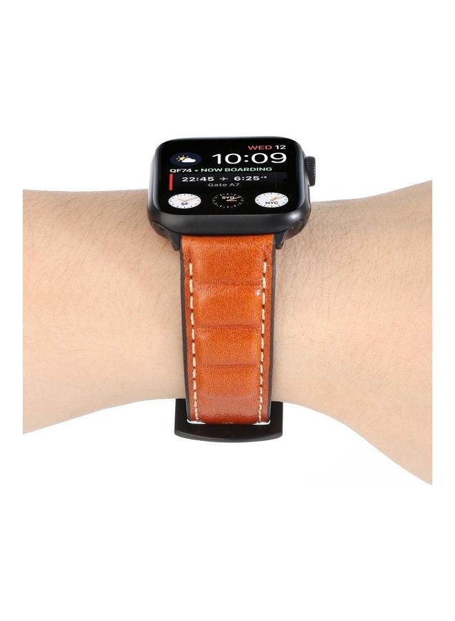 HuHa Genuine Leather Watchband For Apple Watch Series 7/6/SE/5/4/3/2/1 42/44/45mm Yellow/Brown - Image 5