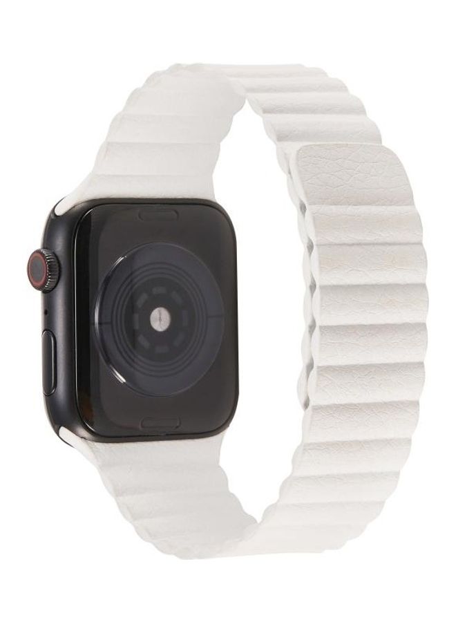 HuHa - Two Loop Magnetic Replacement Strap Watchband For Apple Watch Series 1/2/3/4/5/6/7/SE 42-44-45mm White - Image 1