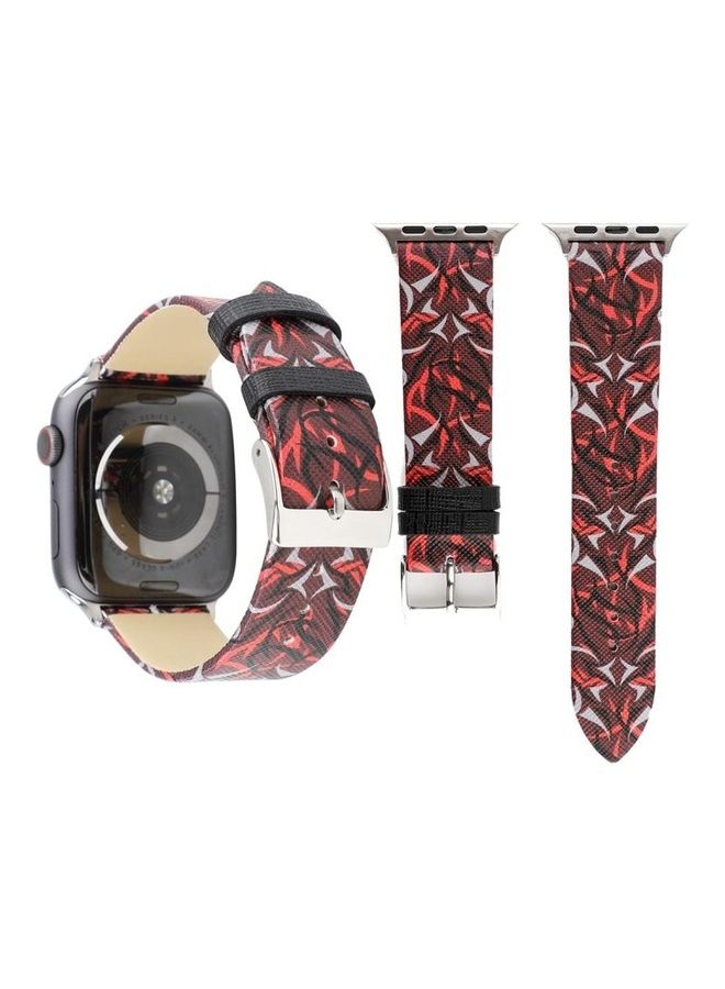 HuHa Thorns Printing Genuine Leather Strap For Apple Watch Series 1/2/3/4/5/6/7/SE 42-44-45mm Red - Image 1