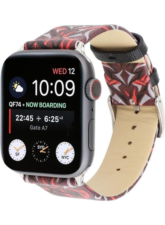 HuHa Thorns Printing Genuine Leather Strap For Apple Watch Series 1/2/3/4/5/6/7/SE 42-44-45mm Red - Image 2