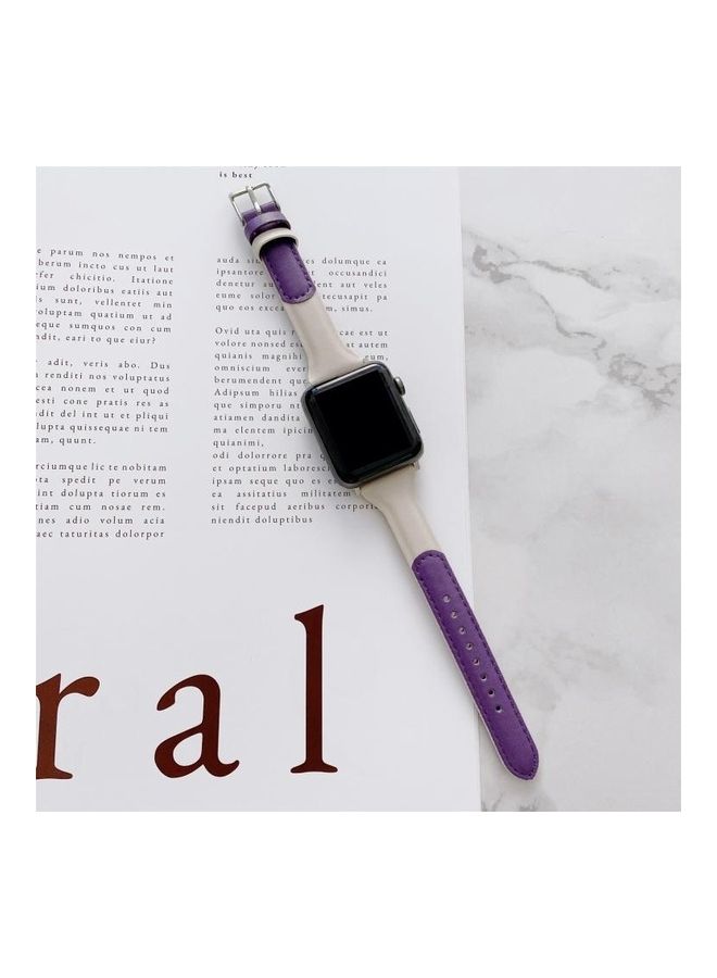 هوها سوار بديل من الجلد بألوان متناسقة صغير لساعة أبل سيريس 7/6/SE/5/4/3/2/1 مقاس 41/40/38 مم أرجواني/ أبيض - Image 1