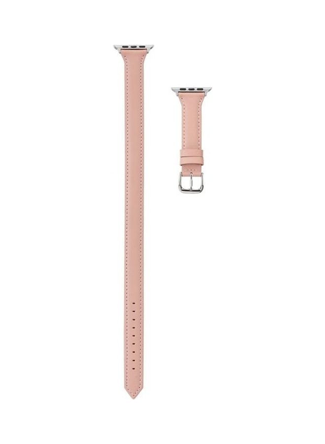 HuHa - Thin Leather Double-loop Replacement Wrist Strap Watchband For Apple Watch Series 1/2/3/4/5 42-44mm Pink - Image 1