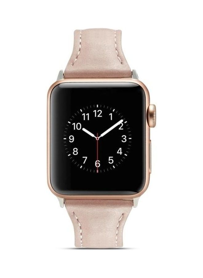 هوها سوار ساعة بديل نحيف من الجلد لساعة ابل سيريس 1/2/3/4/5 مقاس 42-44 مم وردي - Image 4