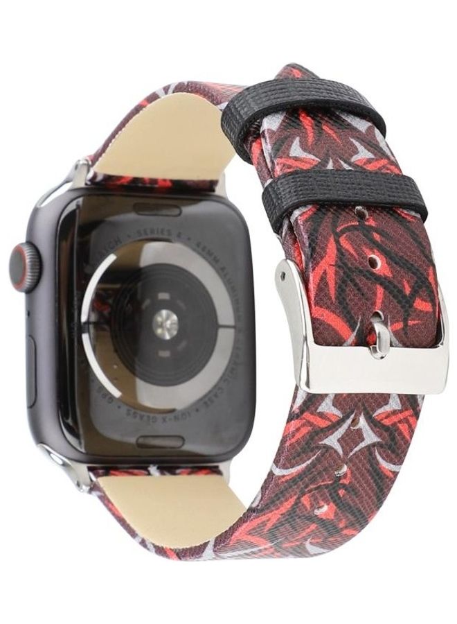 HuHa Thorns Printing Genuine Leather Strap For Apple Watch Series 1/2/3/4/5/6/7/SE 38-40-41mm Red - Image 3