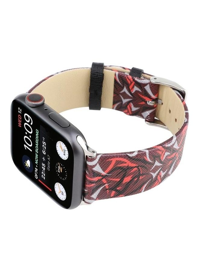 HuHa Thorns Printing Genuine Leather Strap For Apple Watch Series 1/2/3/4/5/6/7/SE 38-40-41mm Red - Image 4