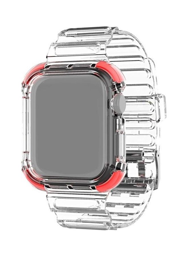 HuHa Integrated Crystal Clear Colour Contrast Replacement Strap Watchband For Apple Watch Series 7/6/SE/5/4/3/2/1 38/40/41mm Red - Image 1