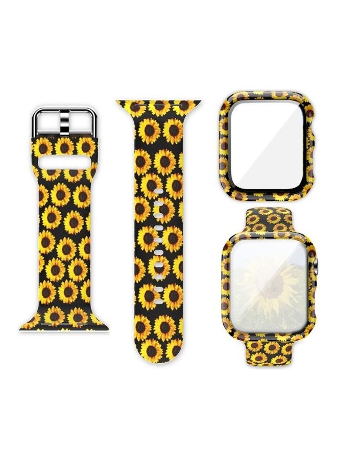 HuHa Silicone Printing Integrated Replacement Watch Case Watchband For Apple Watch Series 7/6/SE/5/4/3/2/1 45/44/42mm Sun Flower - Image 1