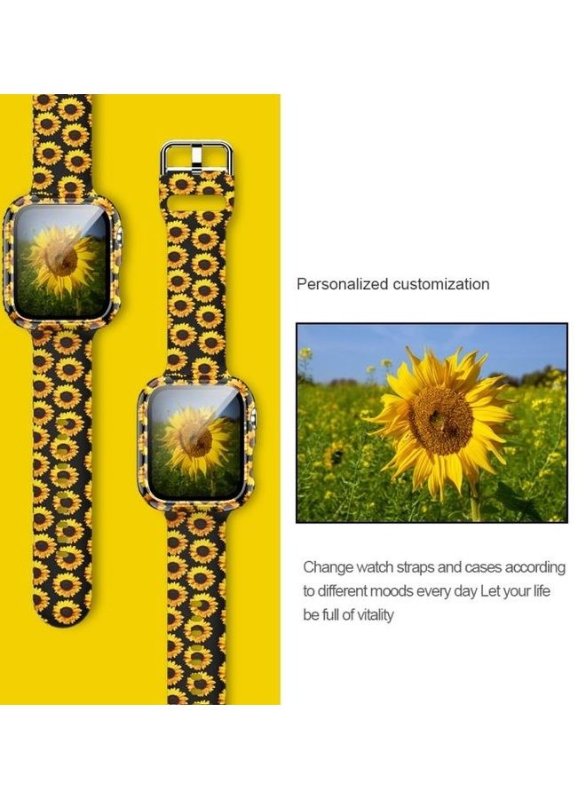 HuHa Silicone Printing Integrated Replacement Watch Case Watchband For Apple Watch Series 7/6/SE/5/4/3/2/1 45/44/42mm Sun Flower - Image 2