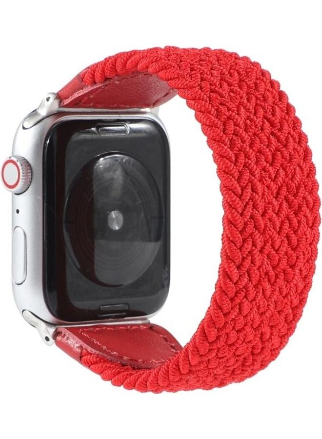 HuHa Nylon with Leather Braided Watchband For Apple Watch Series 7/6/5/4/3/2/1/SE 45/44/42mm Red - Image 1